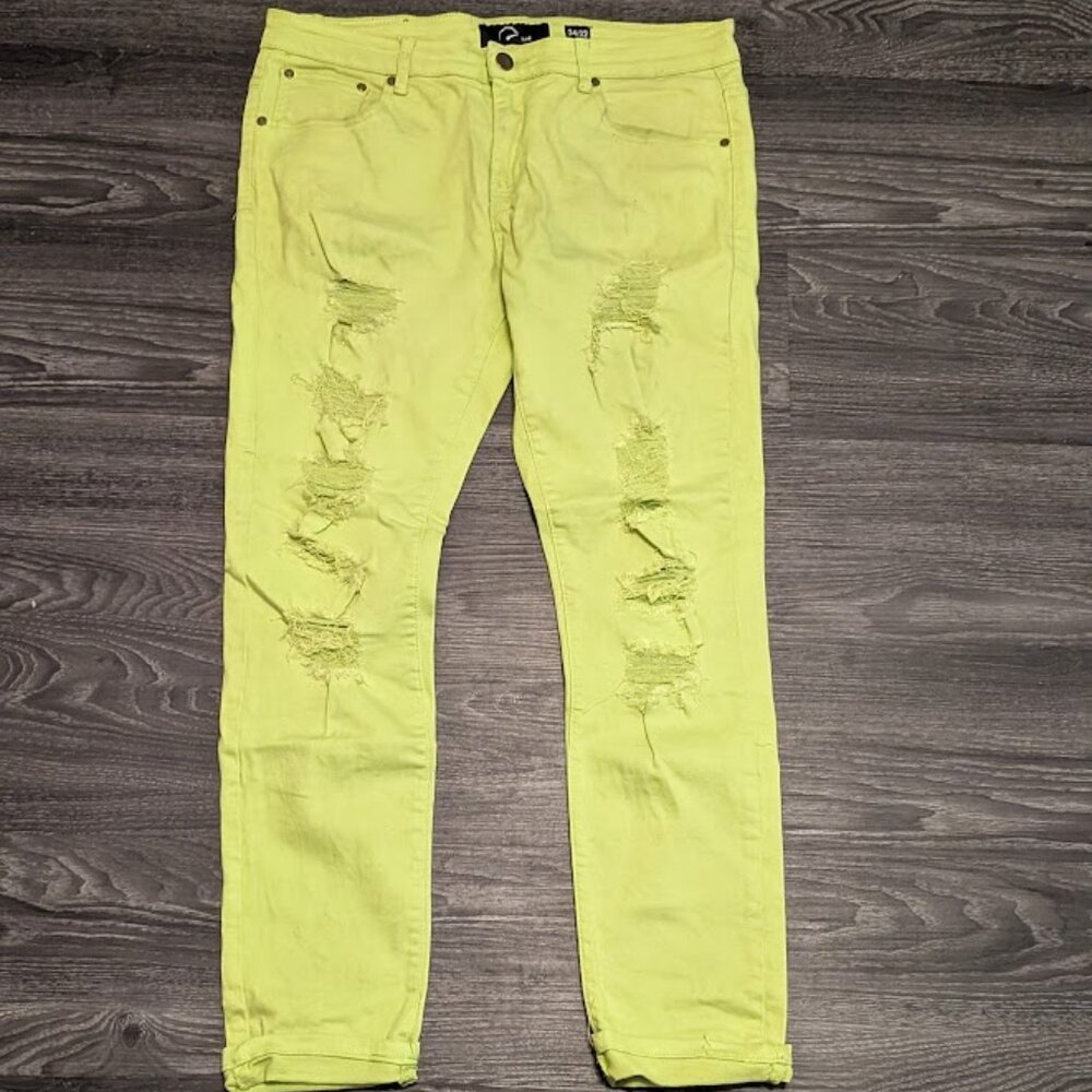 J23 RPM Bright Green Torn Cut Jeans